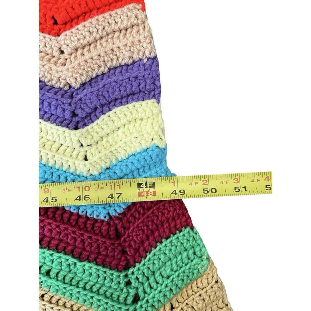 Handmade Crochet Chevron Afghan Blanket Multicolor Rainbow Boho Retro 69x49